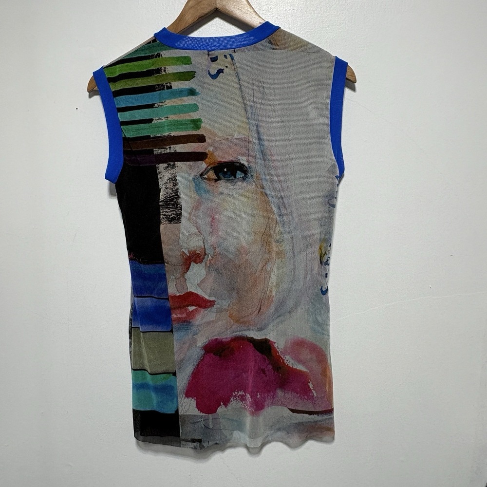 Petit Pois Viviana G Top Womens XL Sleeveless Colorful Mesh Abstract Avant Garde - Picture 6 of 10